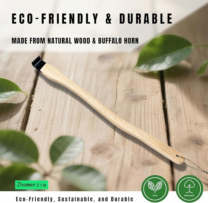 Natural Buffalo Horn Back Scratcher with Adjustable Sharpness, 17" Long Handle Curved Wooden for Seniors Women Men, Nano-Glass File, Gift for Mom Dad