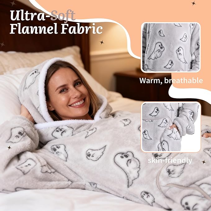 Blanket Hoodie, Long Hooded Blanket Sweatshirt as Birthday Gifts for Women Men, Long Wearable Blanket for Women Men.