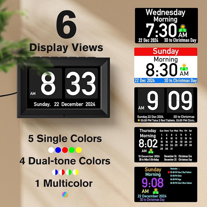 7'' Digital Dementia Clock, Talking Clock with 10 Volumes | 6 Display with 10 Color Modes, Auto Dimmable, Alarms & Birthday & Holiday Reminders, 3 Pill Reminders Clocks for Seniors