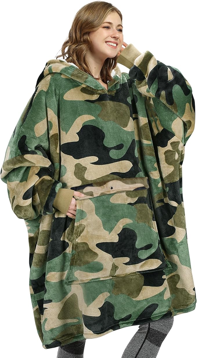 Catalonia Oversized Blanket Hoodie Sweatshirt, Wearable Sherpa Lounging Pullover for Adults Women Men