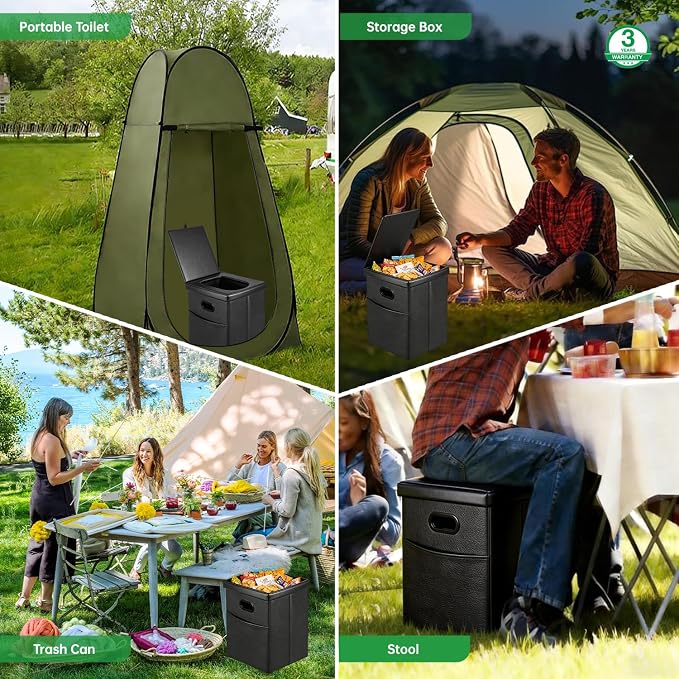 Panmout 16.5" XL Portable Toilet for Camping, Foldable Travel Toilet for Adults with Cushioned Seat, Heavy Duty 190lbs Capacity Commode for Car, Road Trip, Outdoor Emergency & Bedside Support