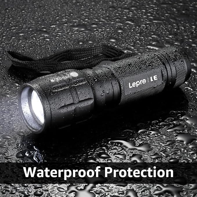 Lighting EVER LED Flashlights High Lumens, Small Flashlight, Waterproof, Adjustable Focus Flash Light for Outdoor, Emergency, Camping, AAA Batteries Included, 2 Pack