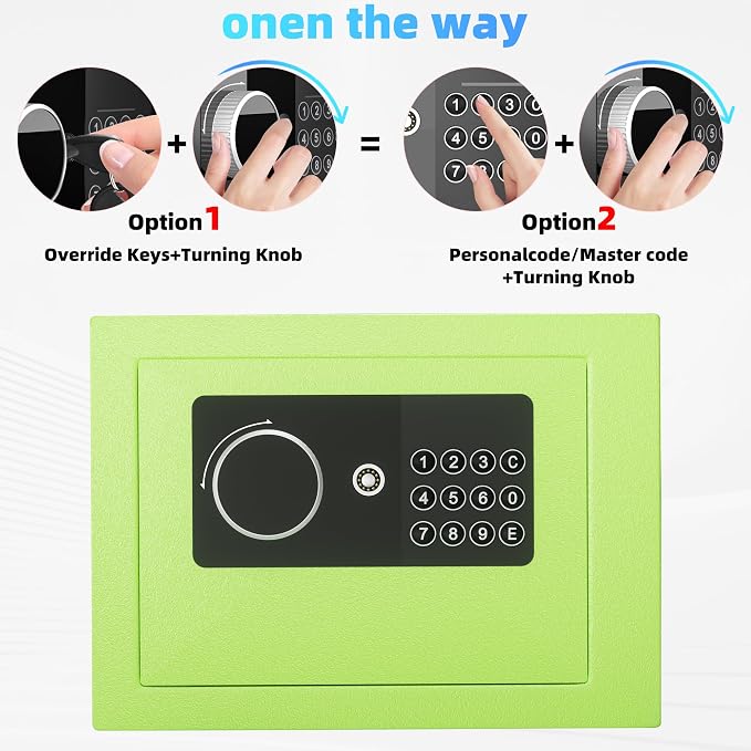 Digital Electronic Money Safe, Steel Security Lock Box with Keypad, Office Hotel Business Jewelry Gun Cash Safe, 0.23 Cubic Feet, 9.06" W x 6.69" D x 6.69" H（green）