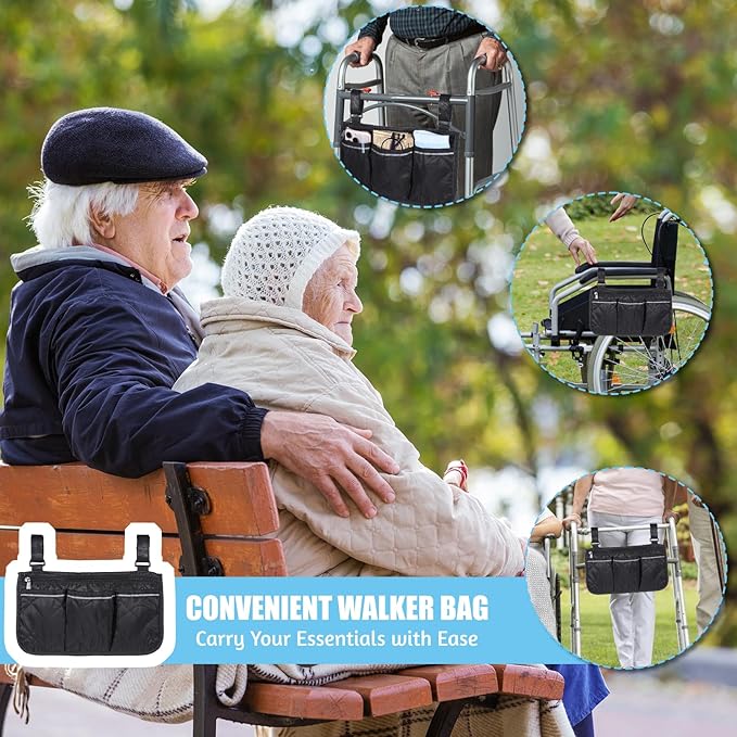 YBEATY Walker Bag Basket with Reflective Strips Walkers Rollator Organizer Carry Storage Pouch Wheel Chair Folding Basket Lightweight Large Capacity Organizer for Seniors Elderly Rollator Accessories