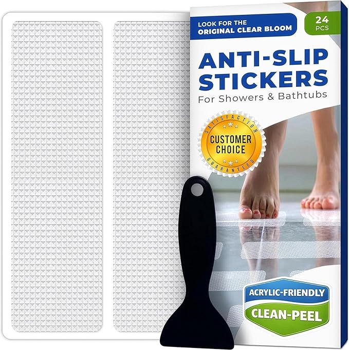 Anti Slip Shower Stickers 24 PCS, Invisible Non-Slip Shower Strips for Adults, Premium Adhesive Bath Tub Stickers (Clear)