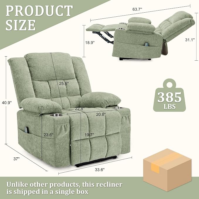Korser Recliner Chair for Adults, Wall Hugger RV Recliner with Massage and Heating, Zero-Gravity Recliners, Electric Power Recliner Chair for Living Room, Bedroom, Home, Theater Seating (Turquoise)