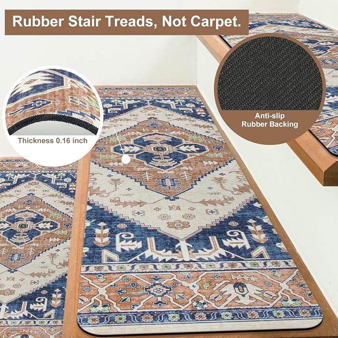 OJIA Non-Slip Stair Treads for Wooden Steps Indoor 15PC 30"X8" Stair Runner | Slip Resistant Stair Rugs Safety Mats for Dogs, Kids & Elders, Rubber Backed Stair Treads Stair Covers