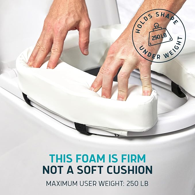 Lunderg Padded Toilet Seat Riser for Seniors - Adds 2 inches. Universal Fit - FIRM Raised Toilet Seat Cushion with High-Density Foam for Enhanced Comfort & Elevation. Post-Surgery Must have (White)
