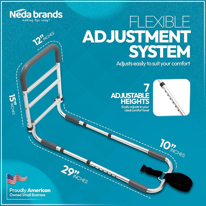 Bed Rails for Elderly Adults Safety – ASTM & CPSC Approved Adjustable Bed Rail For Seniors, Bed Cane with Non-Slip Ergonomic Handle, Fits King, Queen & Standard Size Beds, Tool-Free Assembly, 300 lbs