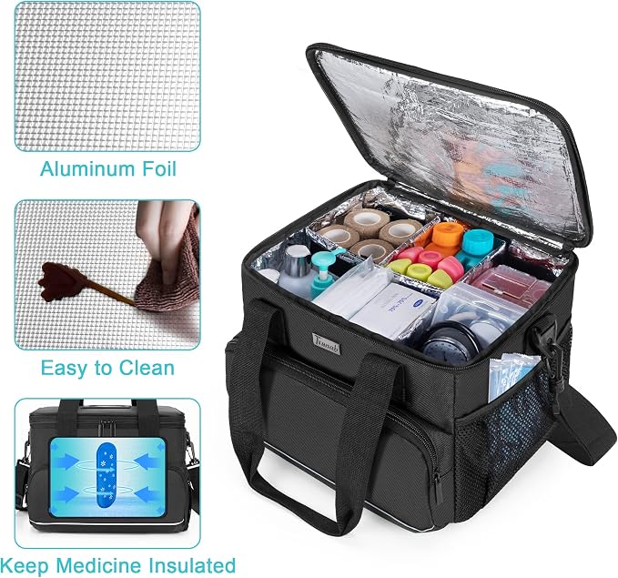 Trunab Insulated Medical Bag with Dividers, Medicine Pouch, Black | Empty Bag for Custom Setup, Ideal for Home, Travel and Camping