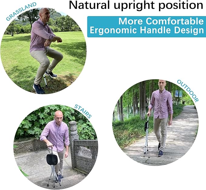 Portable Adjustable Folding Walking Cane with Seat Allows Durability While Walking and Convenience for Sitting, Alloy Crutch Chair, Anti-Slip Lightweight Walking Stick for Seniors
