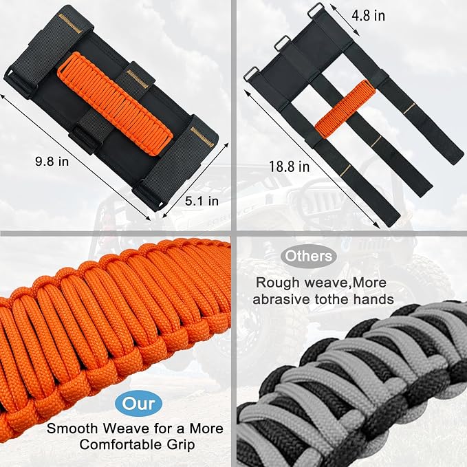 4 Pack Paraocrd Roll Bar Grab Handles for Jeep Wrangler Accessories | CJ YJ TJ JK JL LJ JLU JKU Sahara Freedom Rubicon, Gladiator JT (1955-2023 Modle), Upgrade Strong Metal Buckle, Non-Deformable