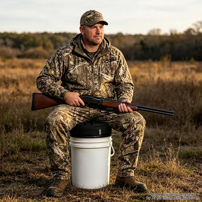 MDSTOP 5 Gallon Bucket Seat with 3" Thick Seat Foam Cushion, Waterproof 360°Swivel Bucket Lid Seat, Silent Bucket Seats for Duck Dove Hunting, Ice Fishing, Baseball, Camping, Gardening