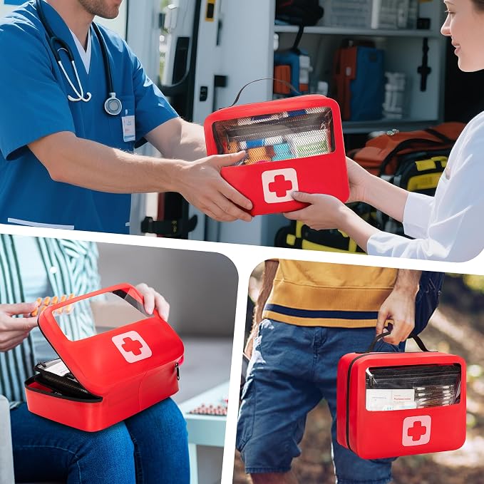 Marscamd Waterproof Empty First Aid Bag with a Detachable Panel | Small Medical Bag with Molle System, Red (Bag Only)