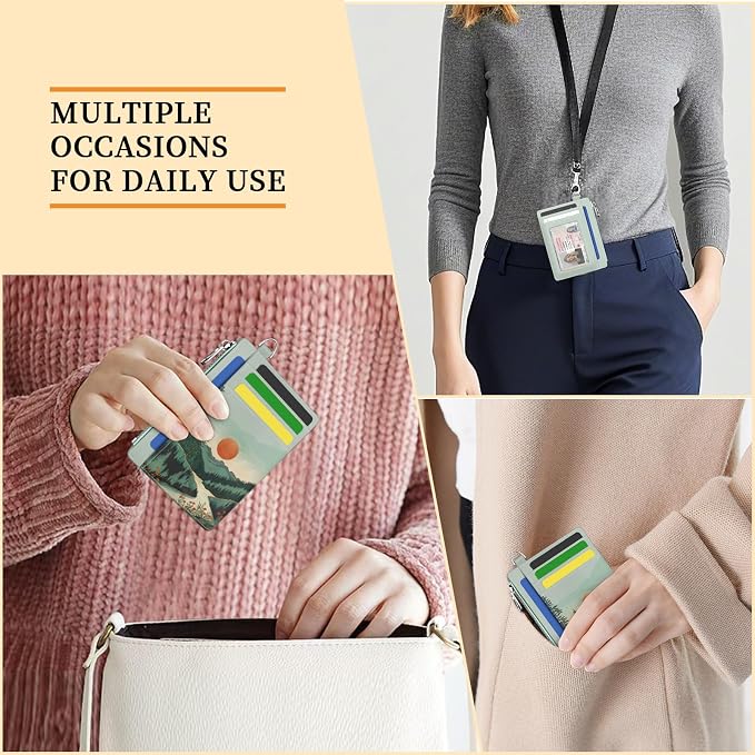 Hancynir Mountain Sunset Slim Wallet Women Credit Card Holder, RFID Small | Zipper Pocket Wallet, Thin Travel Coin Purse, Ladies Women Gifts, Minimalist Card Case, 6 Card Slots, ID Window, PU Leather