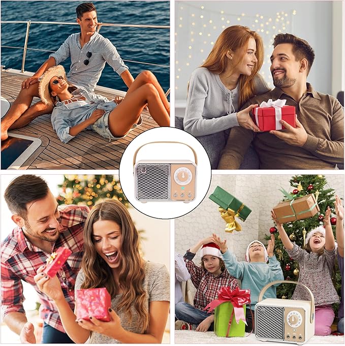 Dosmix Retro Bluetooth Speaker, Vintage Decor, Wireless Bluetooth Speakers, Cute Old Fashion Style for Kitchen Desk Bedroom Office Party Outdoor Kawaii Accessories (Beige)