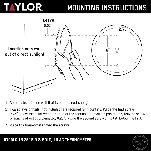 Taylor Big and Bold Wall Dial Thermometer, Indoor Outdoor Thermometer, Wireless Thermometer with Easy to Read Numbers for Patio, Pool, Garage and Indoor Areas, 13.25-inch, Lilac