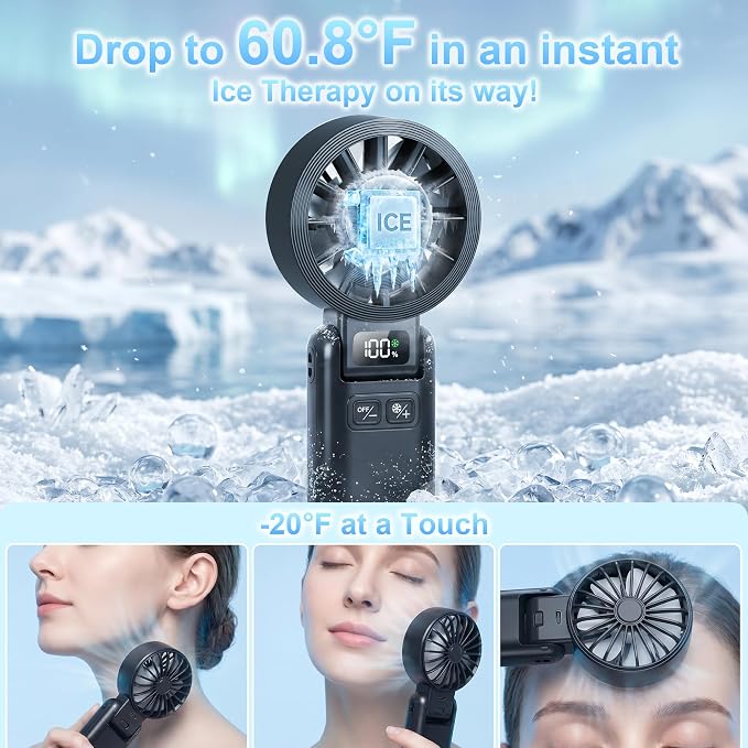 Pro Handheld Portable Fan Cooling 3-in-1 Hand, Desk, Neck & Fan | 5-Speed, Independent Switch, Digital Display, Foldable Personal Fan for Travel/Concerts/Sport Events/Gifts