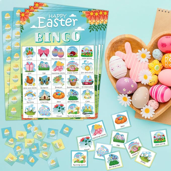 OHOME Easter Bingo Games for Kids | Easter Crafts Toys for Boys Girls Adults Teens,Classroom Activities Gifts Party Favors - Easter Basket Stuffers (24 Players)