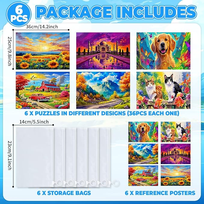 6 Pack 36-Piece Large Jigsaw Puzzles for Seniors Easy Dementia Alzheimer Products Dementia Activities Memory Training Game for Elderly Alzheimer's Patients in Nursing Home Gift (Style 2)