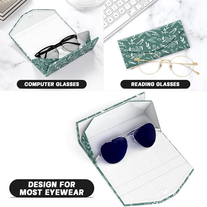 Sunglasses Case, Foldable Glasses Case, Magnetic PU Leather Hard Shell Folding Eyeglass Holder Box, Collapsible Unisex