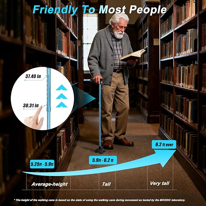 Walking Cane for Men and Women, Extended Grip; Solid Base; Foldable; Adjustable Heights; Lightweight; Free Standing; Portable Canes for Seniors Heavy Duty (Blue)