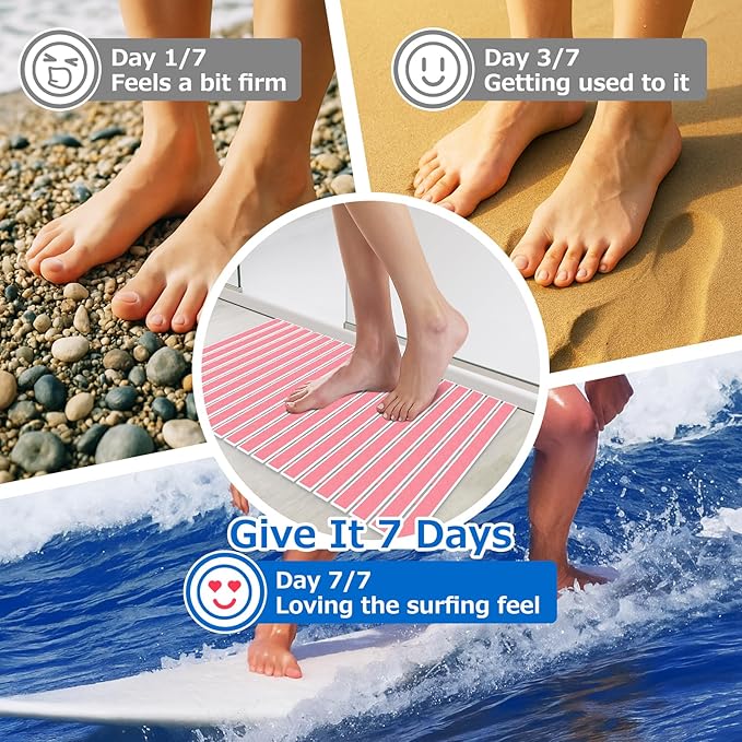 Non Slip Rubber Bathtub & Shower Mat - Fast Drain & Upright Drying Design, Strong Suction Cups, Structured Textured Surface, Low-Maintenance Bathroom Safety Mat, 27 x 16 Inch, Pink, Matace