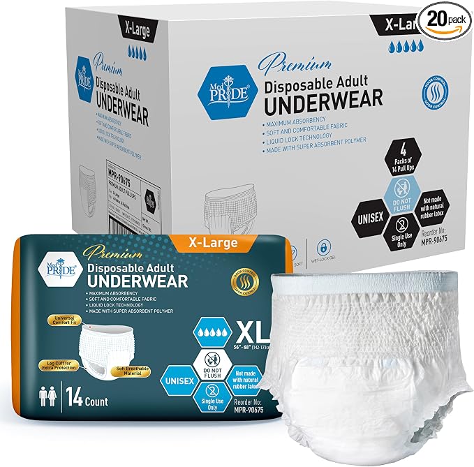 MED PRIDE Disposable Adult Underwear,X-Large (56-68 in),Absorbent,Unisex,56