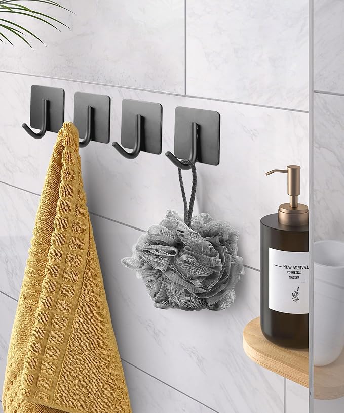 xdgeLoad Adhesive Hooks, 16 Pack Towel Hooks Wall Hooks for Hanging, Stick on Hooks, Adhesive Towel Hooks for Bathroom Door Hanger Kitchen Closet Cabinet Stainless Steel Matte Dark Gray