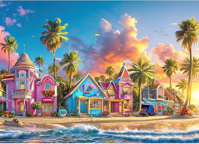 Puzzles for Adults 1000 Pieces,Romantic Beach Jigsaw Puzzle with 1:1 HD Poster,1000 piece Puzzles with Letters on Back, Stress Relief Ideal Gift for Family Games