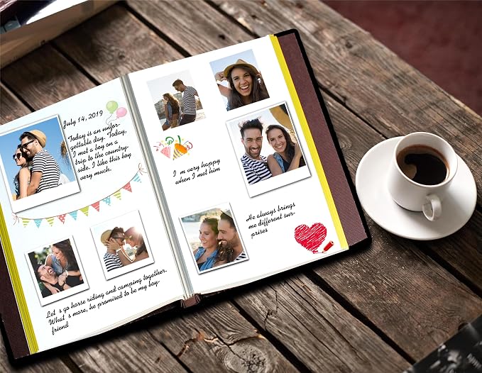 Zoview Brown Large Self-Adhesive Photo Album, PU Leather Cover | Refillable Scrapbook Album for 3x5 to 8x10 Photos, Repositionable DIY Layouts, Notes and Keepsakes