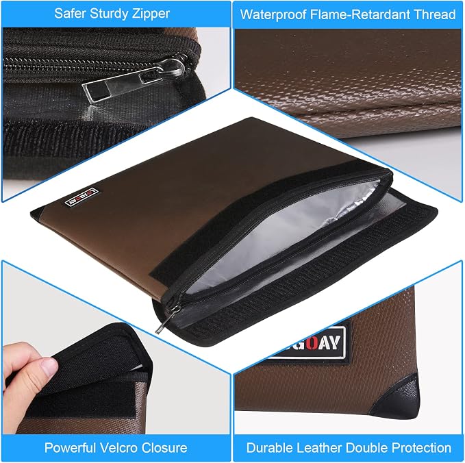 Fireproof Bag with 5200 Thermal Insulated, Waterproof Fireproof Box with Zipper, Safe for Home, Bank, Documents (13.9"x10.6", Brown)