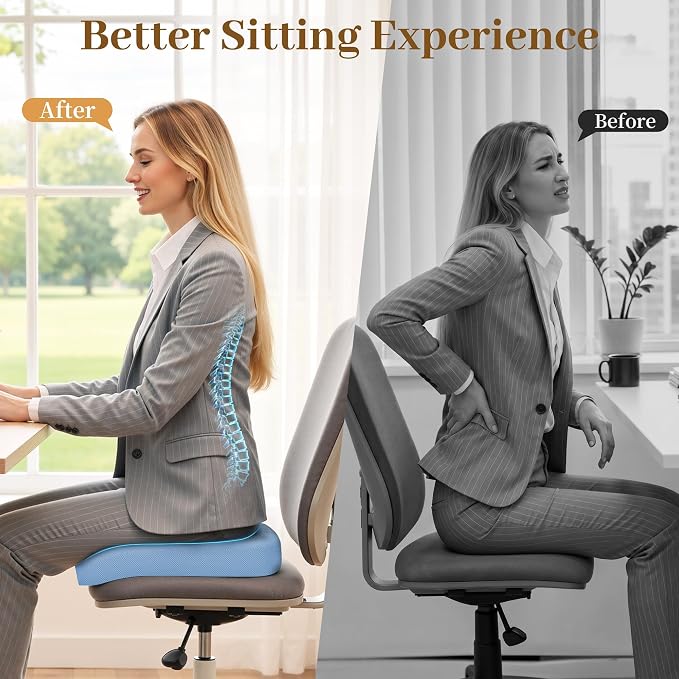 TranquilRelax XL Memory Foam Seat Cushion for Office Chair, 3.35-Inch, Light Blue