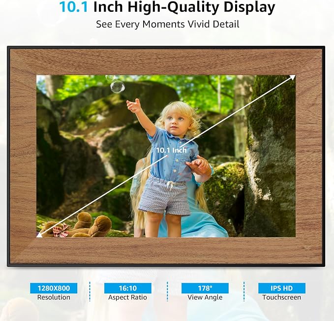 Frameo Digital Picture Frame,WiFi Digital Photo Frame with 10.1 Inch 1280x800 IPS Touchscreen,Auto-roating,Share Picture to Electronic Picture Frame Via Frameo App,Perfect Mother's Gift