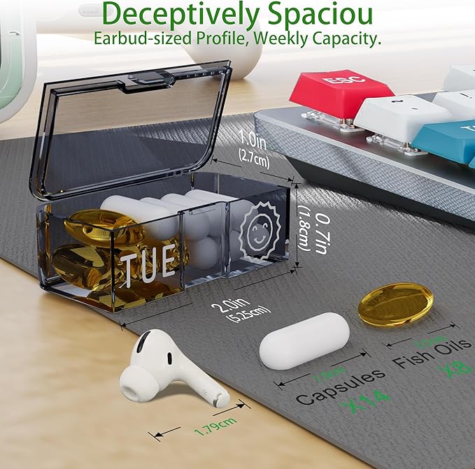 Aesthetic Pill Organizer 7 Day AM PM, Discreet 2 Times a Day Weekly Pill Box with Double Protection Shell, Large Capacity Portable Vitamin Case for Travel Meds & Medicine Organizer (Pink)