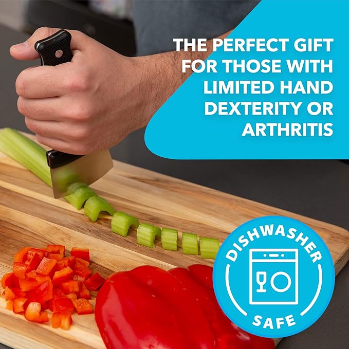 IMPRESA One-Handed Adaptive Kitchen Knife - Extra Wide Blade, Stainless Steel, Black, 2 Pack - Ergonomic Safety Ledge & Textured Grip - Adaptive Equipment for Disabled & Elderly Kitchen Utensils