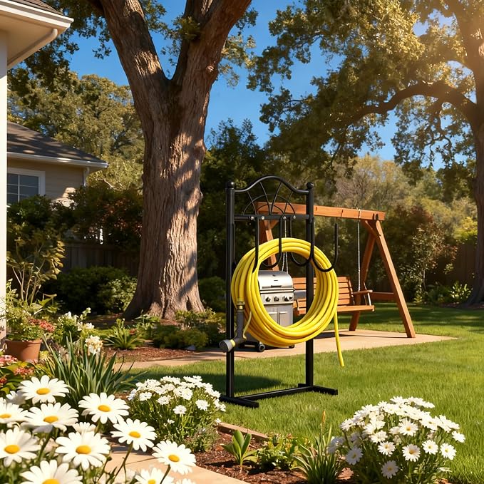 Garden Hose Holder -Upgraded Hose Holder Holds 100-feet Hose,Freestanding Heavy Duty Hose Hanger,Sturdy Hose Stand for Lawn & Yard (Classic Fan Design, 1)