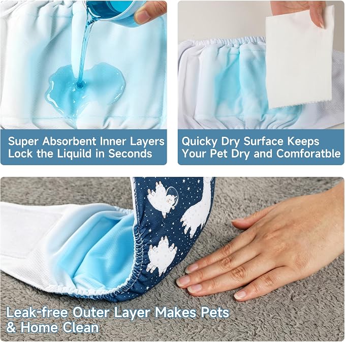 Wegreeco Washable Dog Diaper Male (Pack of 3) - Washable Male Dog Belly Wrap (Alpacas, Small)
