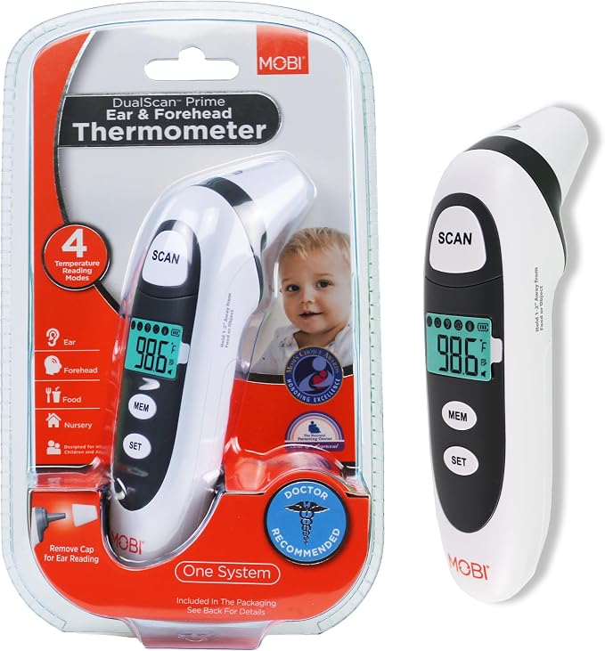 Mobi Dualscan Prime Ear & Forehead Thermometer with Food & Bottle Readings, Ear Thermometer, Forehead Thermometer, Fever Thermometer, Object Thermometer, Baby Food Thermometer, Hsa Eligible/Approved