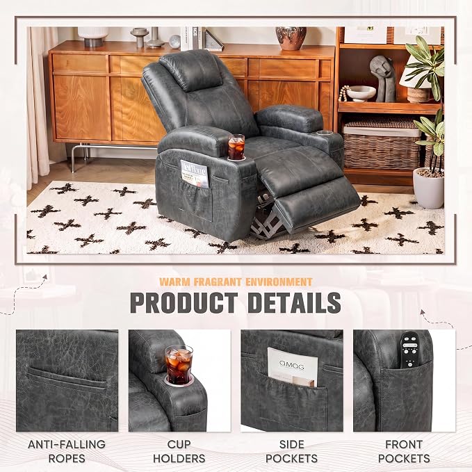 Flamaker Power Lift Recliner Chair Electric Lift Recliner for Elderly | Power Lift Recliner Chair with Cup Holders Side Pockets for Living Room (Leathaire, Light Black)
