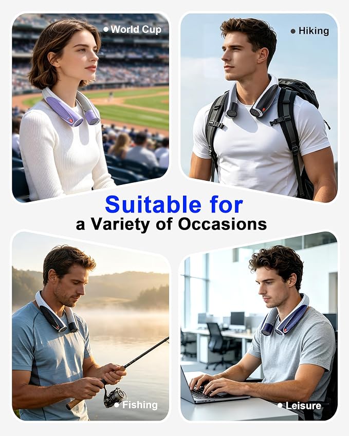 Portable Neck Fan, Max 20H, Rechargeable Personal Fan with 6000mAh Battery, 360° Cooling, 6 Speeds Hands-Free Wearable Fan, Gifts for Men, Women, Travel, World Cup, Outdoor