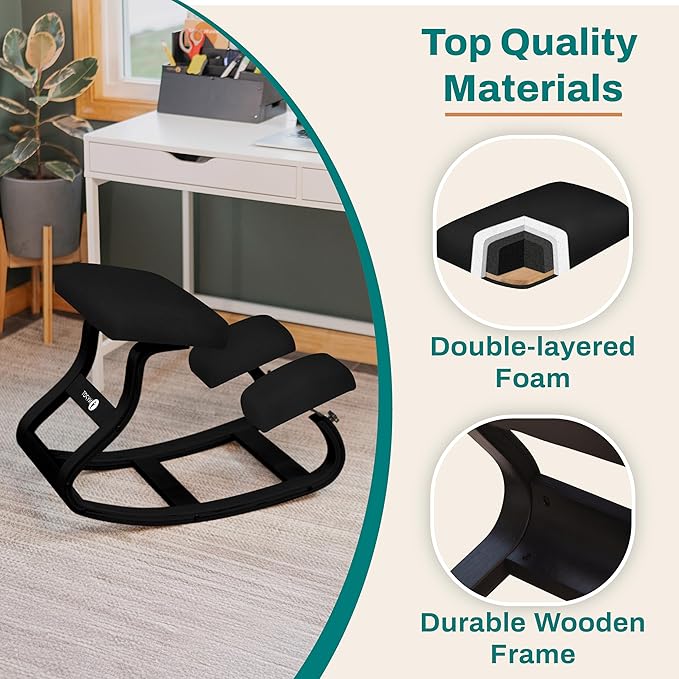 NYPOT Ergonomic Kneeling Chair with Adjustable Seats - Knee Chair for Posture Correction & Kneel Rocking Stool for Desk - Back Pain Relief and Support for Home and Office (Modern, Total Black)