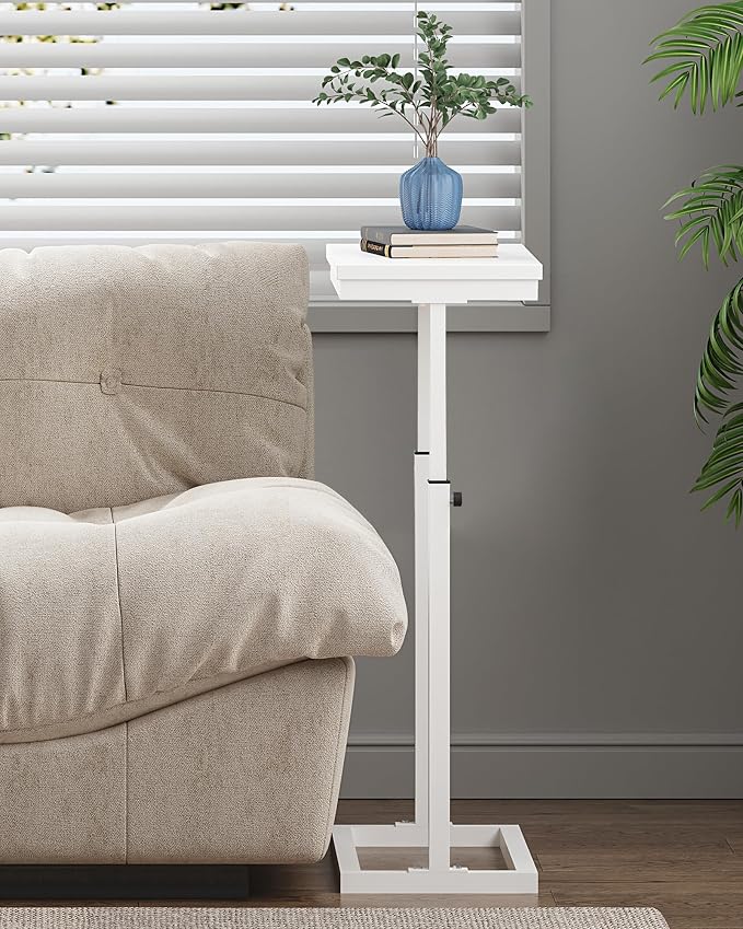 TUTOTAK End Table, Side Table, Tall Couch Table, Sofa Table | for living Room, Bedroom, White TB01BW083