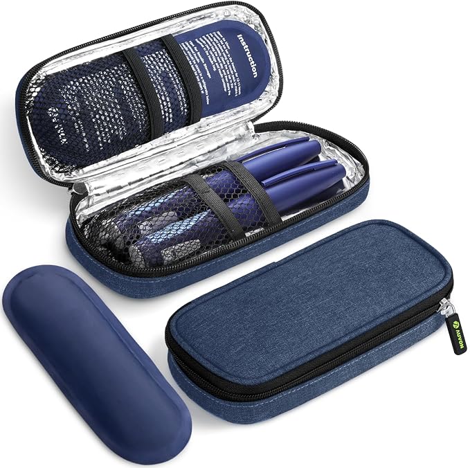 AUVON Insulin Cooler Travel Case, Diabete Care, 2x90g TSA-Approved Ice Pack | Diabetic Medication Insulated Cooling Bag for 2 Insulin Pens and Diabetic Supplies Storage, Compact for Daily Life and Trips