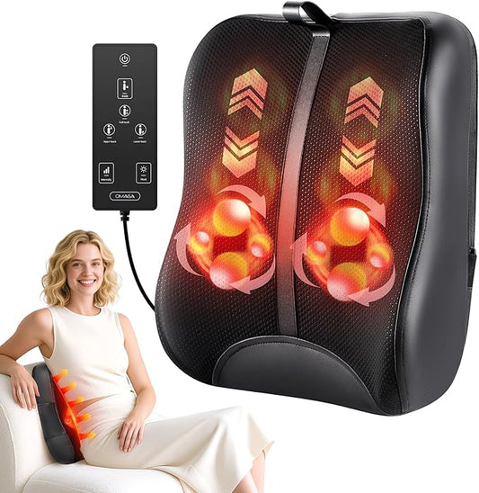 Shiatsu Back Massager with Heat-Electric Back Massager for Pain Relief Deep Tissue-Up and Down Rolling Massage Heated Lower Back Massager for Office/Home/Car-Gift for Men Women Parents