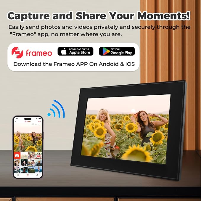 32GB FRAMEO 10.1 Inch Smart WiFi Digital Photo Frame 1280x800 IPS LCD Touch Screen, Auto-Rotation, Share Moments Instantly via Frameo App from Anywhere, Support Schedule Adding & Calendar Display