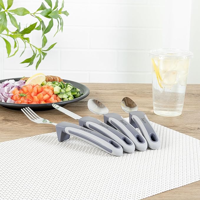 Restaurantware Adaptive Utensils - 1 count Stainless Steel, 9.843 x 5.118 x 1.575 Inches, Ergonomic Eating Aids, Non-Slip Utensil Set for Arthritis, Secure Grip Design, Gray