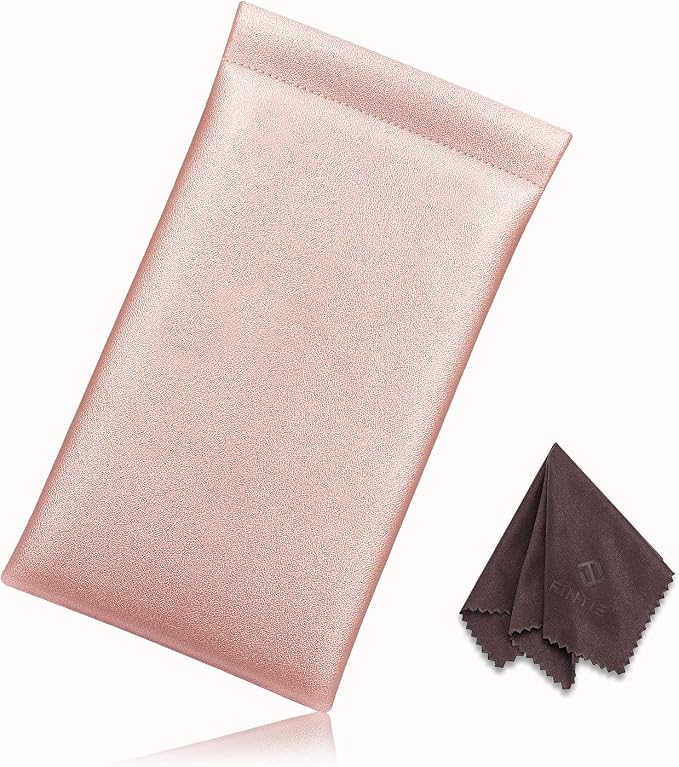 FINTIE Soft Eyeglasses Case with Cleaning Cloth, Portable Squeeze Top Vegan Leather Glasses Pouch, Sunglasses Eyewear Bag