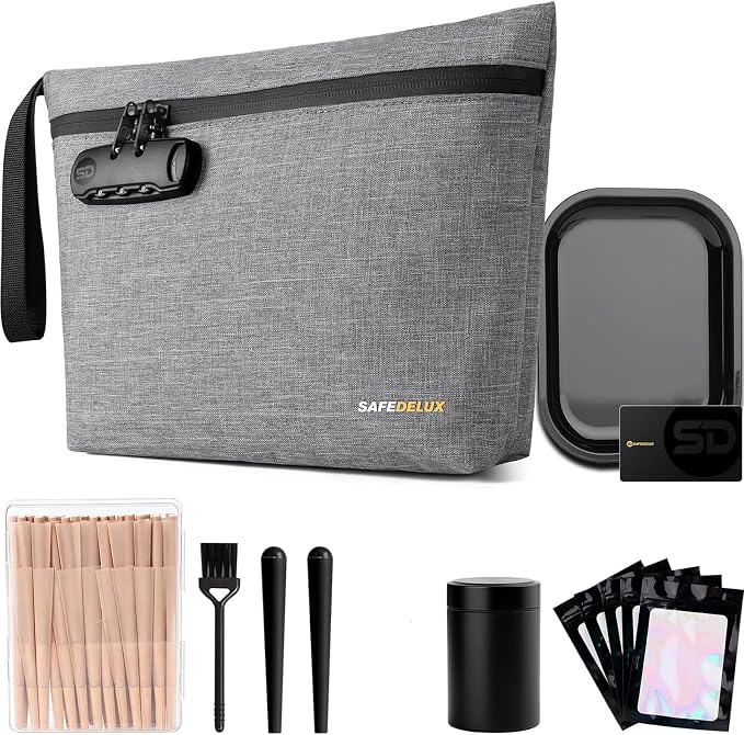 Smell Proof Bag, Odor Proof Bag with Combination Lock, Durable Smell Proof Container with Carbon Lining, Secure Odorless Travel Pouch for Home & On-the-Go (Gray Combo)