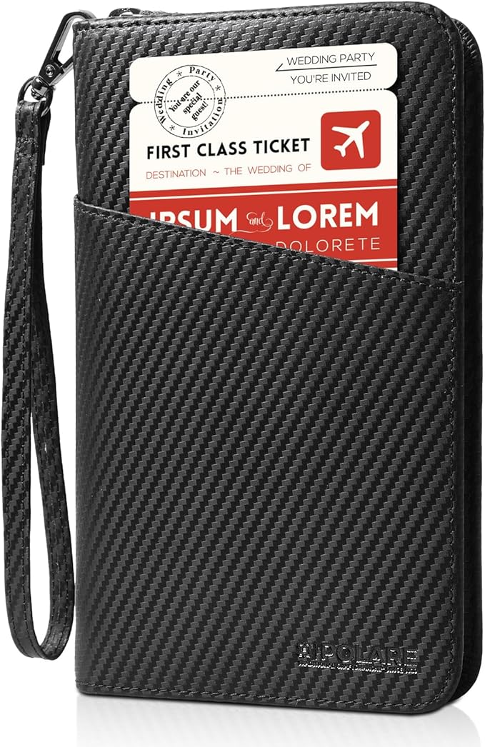 Polare Full Grain Leather Passport Holder Cover Case for Men and Women RFID Blocking Family Travel Wallet Holds 6 Passports (Carbon Black)